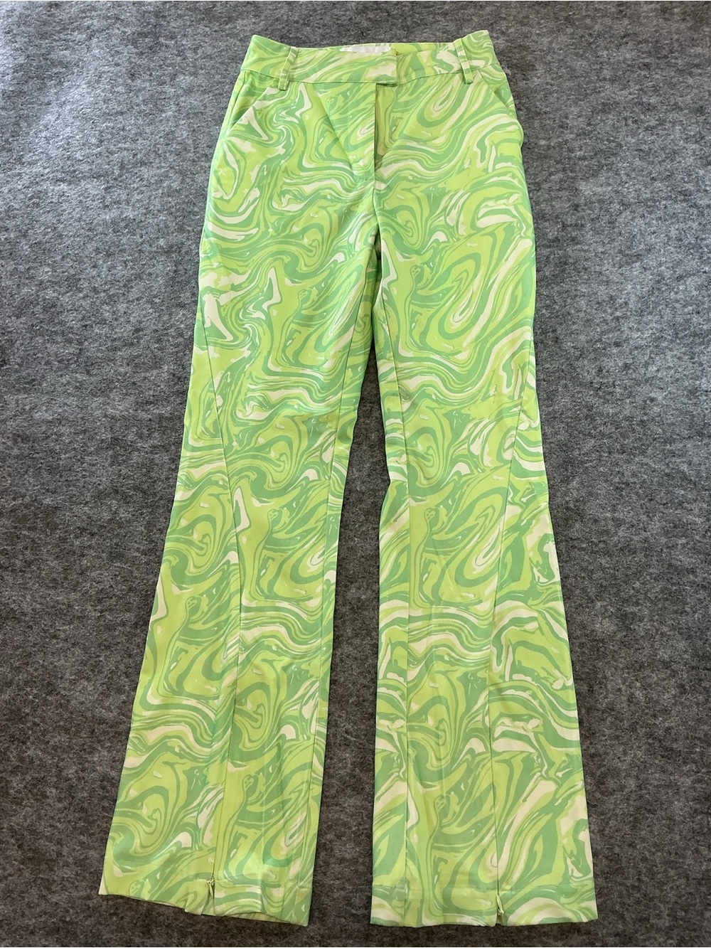 House of Sunny Lime Green Marble Flare Pants Size 2